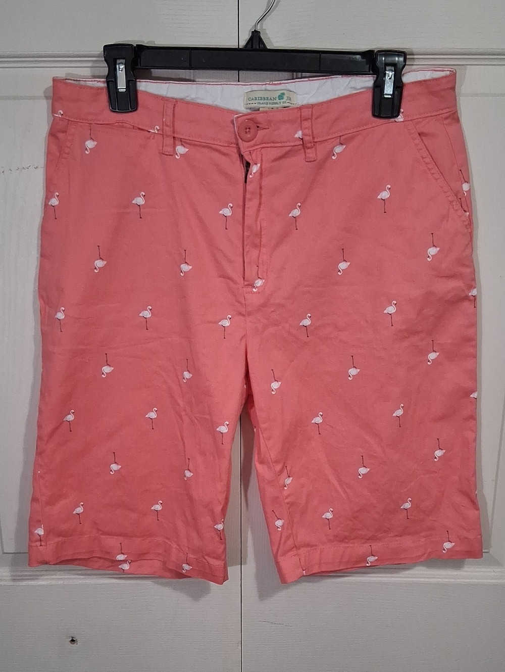 Caribbean Joe Bermuda Shorts - 8 - Coral Pink Flamingo Print